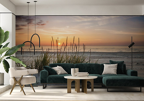 Papier Peint Intissé Photo MER Plage Coucher De Soleil Pour Chambre 368cm x 254cm