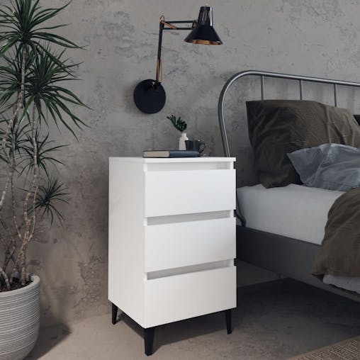 NNEVL Bed Cabinet with Metal Legs 2 pcs White 40x35x69 cm