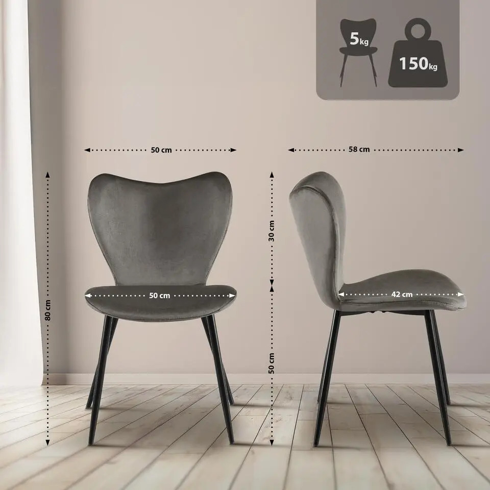 CLP Eetkamerstoel Maika zwart Frame - Fluweel - antraciet