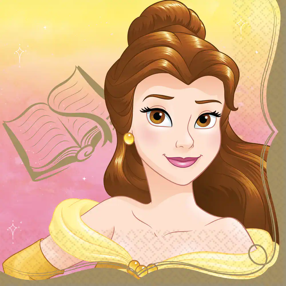Disney Princess Once Upon A Time BelleSquare Paper Disposable Lunch Napkins, Pink, 6.5-in, 16-pk, 2-ply, for Birthday Party