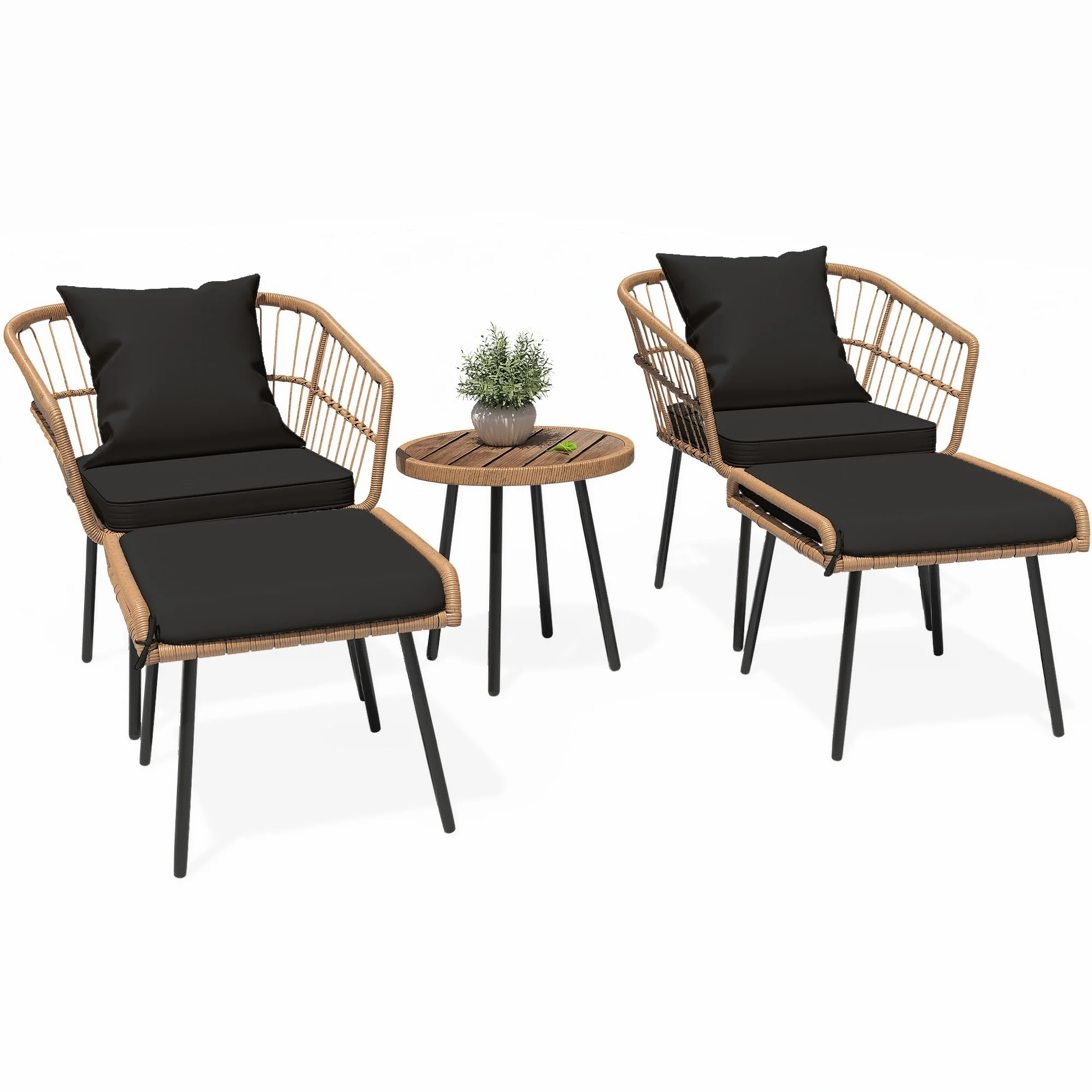 Moasis 5-Piece Outdoor Wicker Patio Bistro Set with Footrest Ottomans