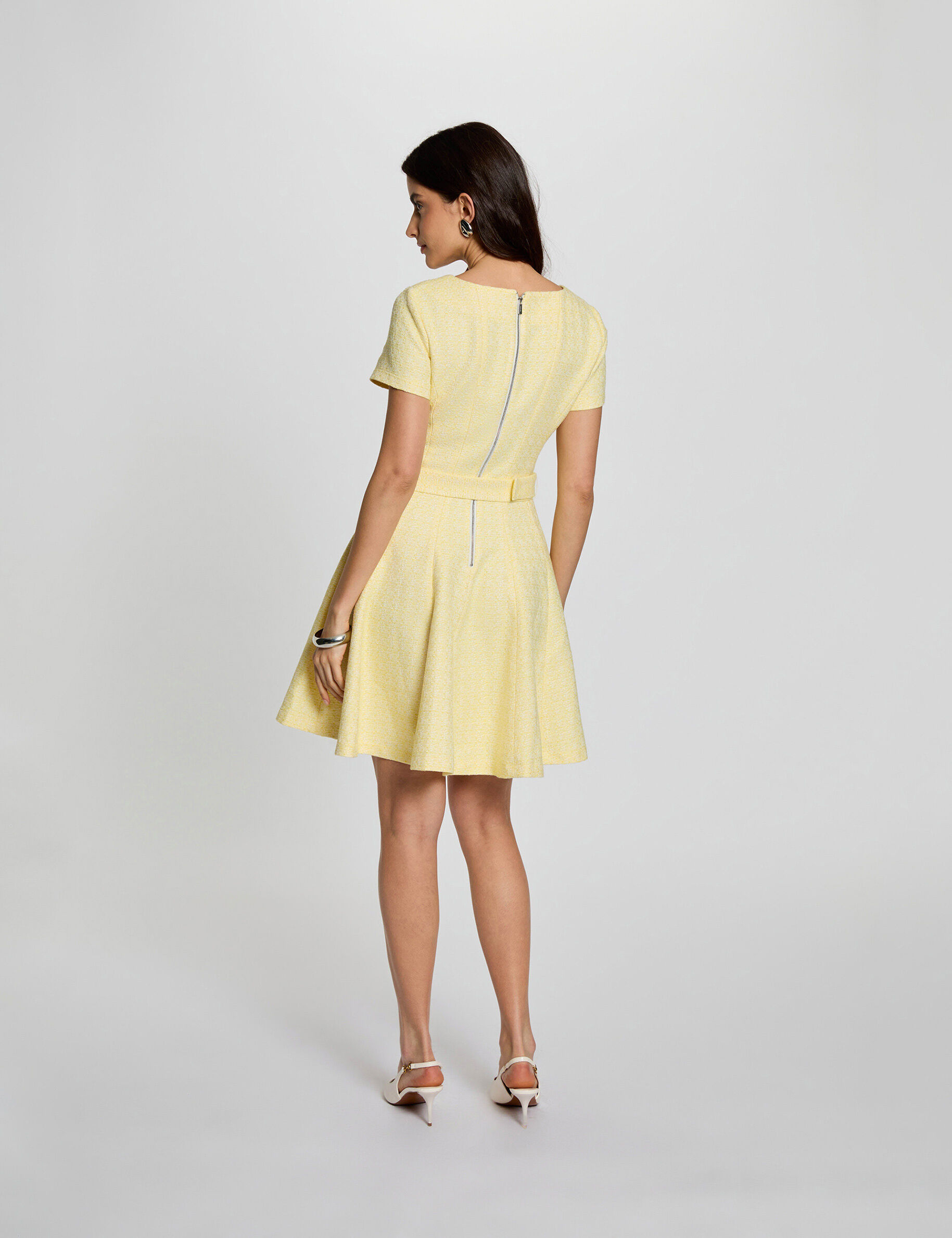 Belted Short Dress Pastel Yellow Women