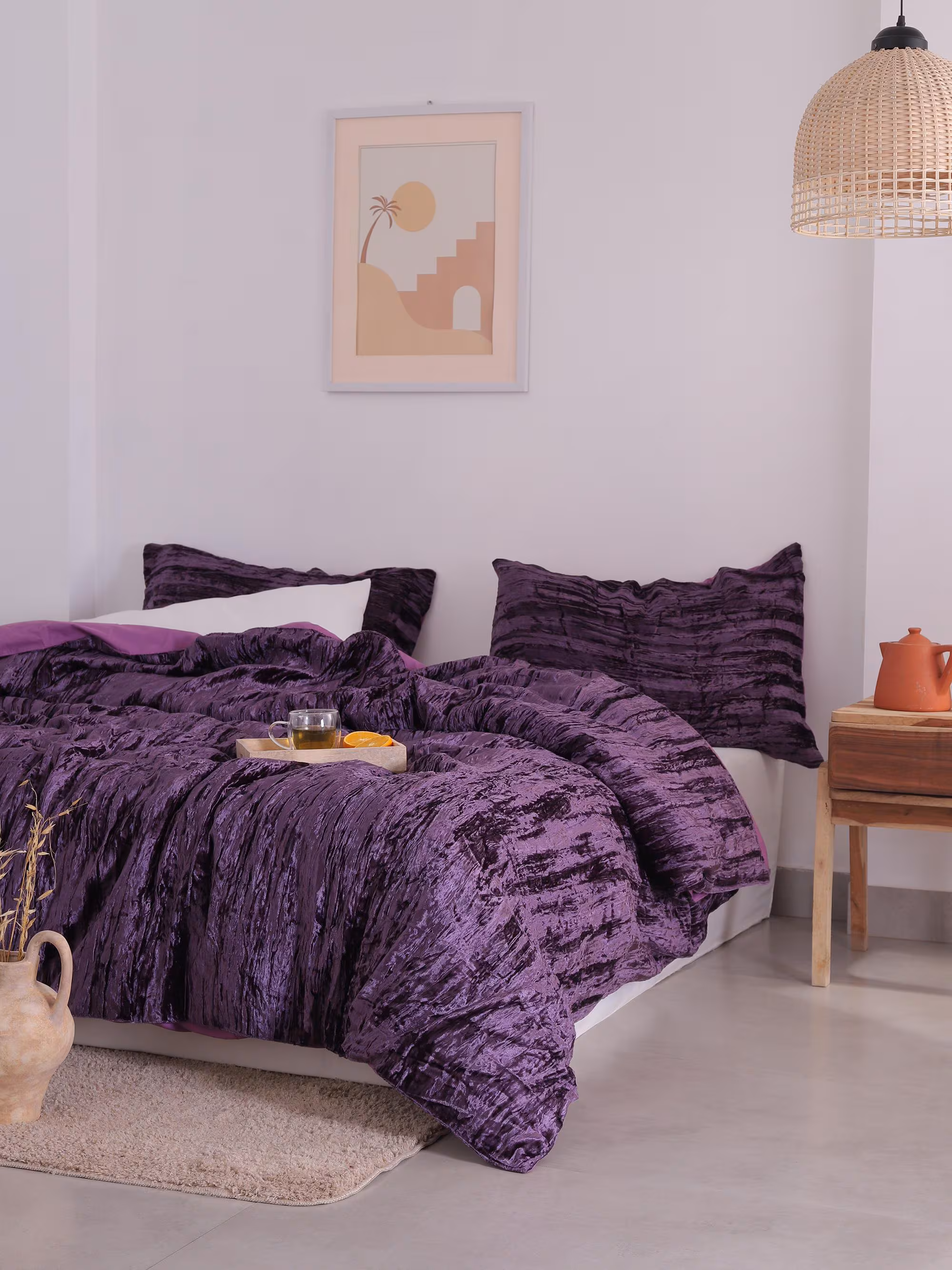 Purple Crushed Velvet Duvet Cover, Boho Duvet Cover, Luxury Velvet Bedding, Bohemian Velvet Bedding Set, King Velvet Bedding Quilt Cover