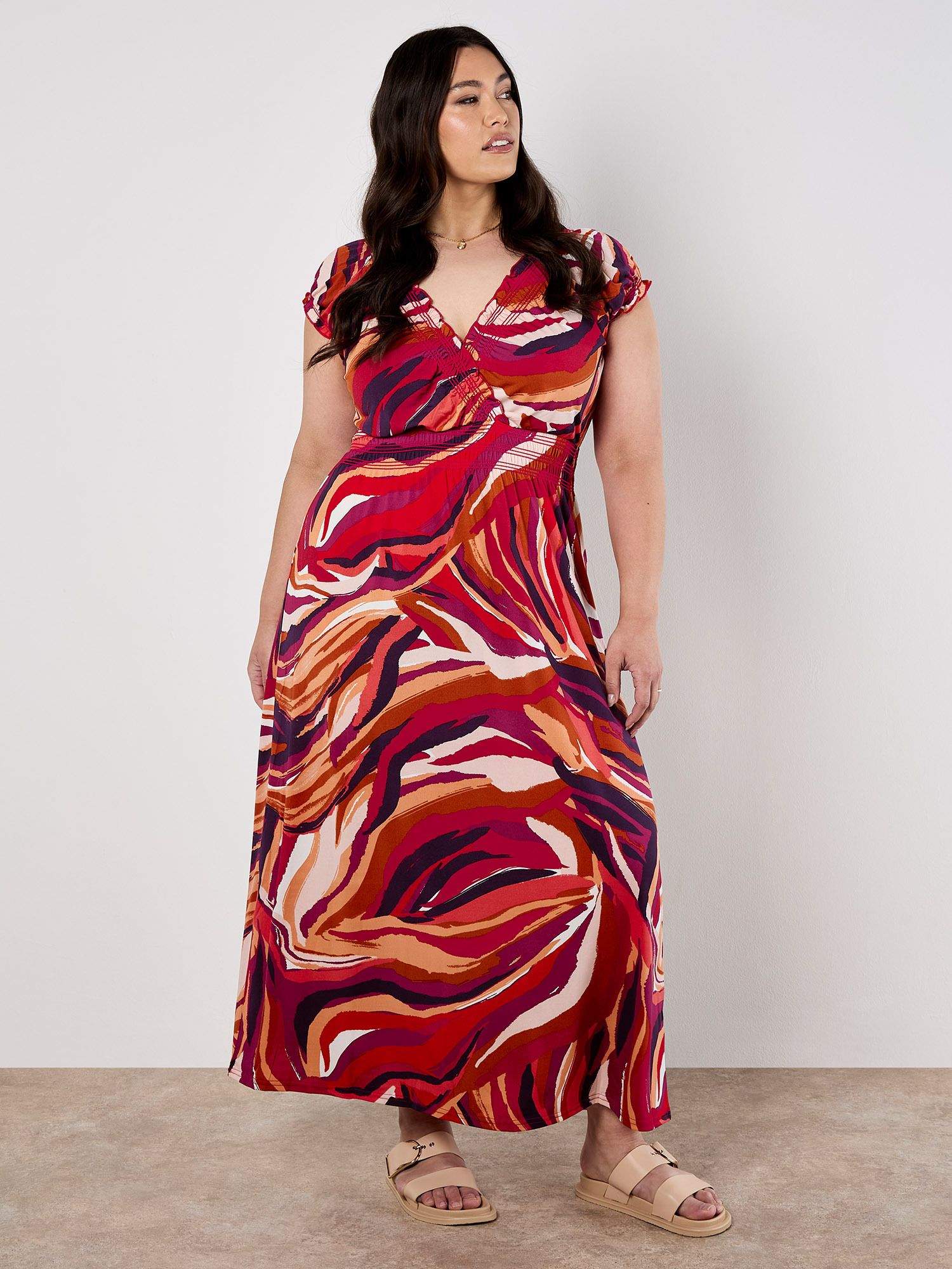 Apricot Curve Abstract Swirl Maxi Dress