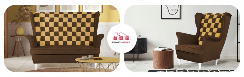 Zestaw uszak CAROL DUO sofa fotele pufy Family Meble granatowo - różowy