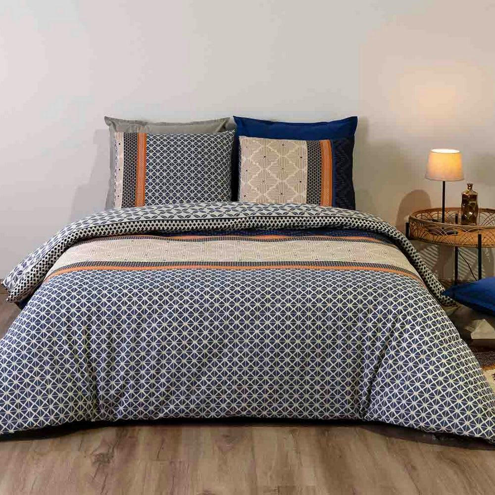 - Parure de lit réversible 2 places percale à motifs 220x240 cm