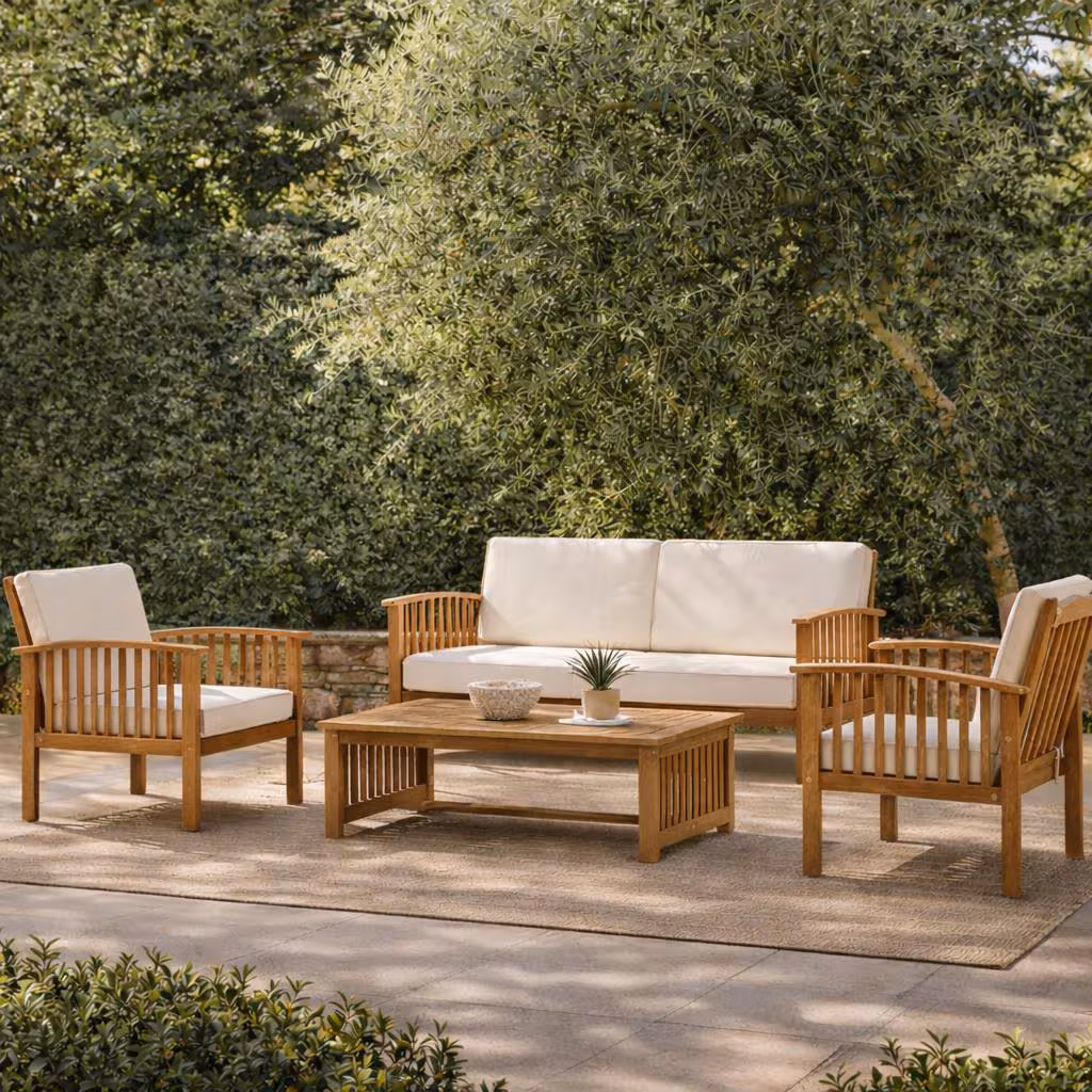 Acacia Wood 4-Piece Outdoor Patio Conversation Set, Water-Resistant Cushions