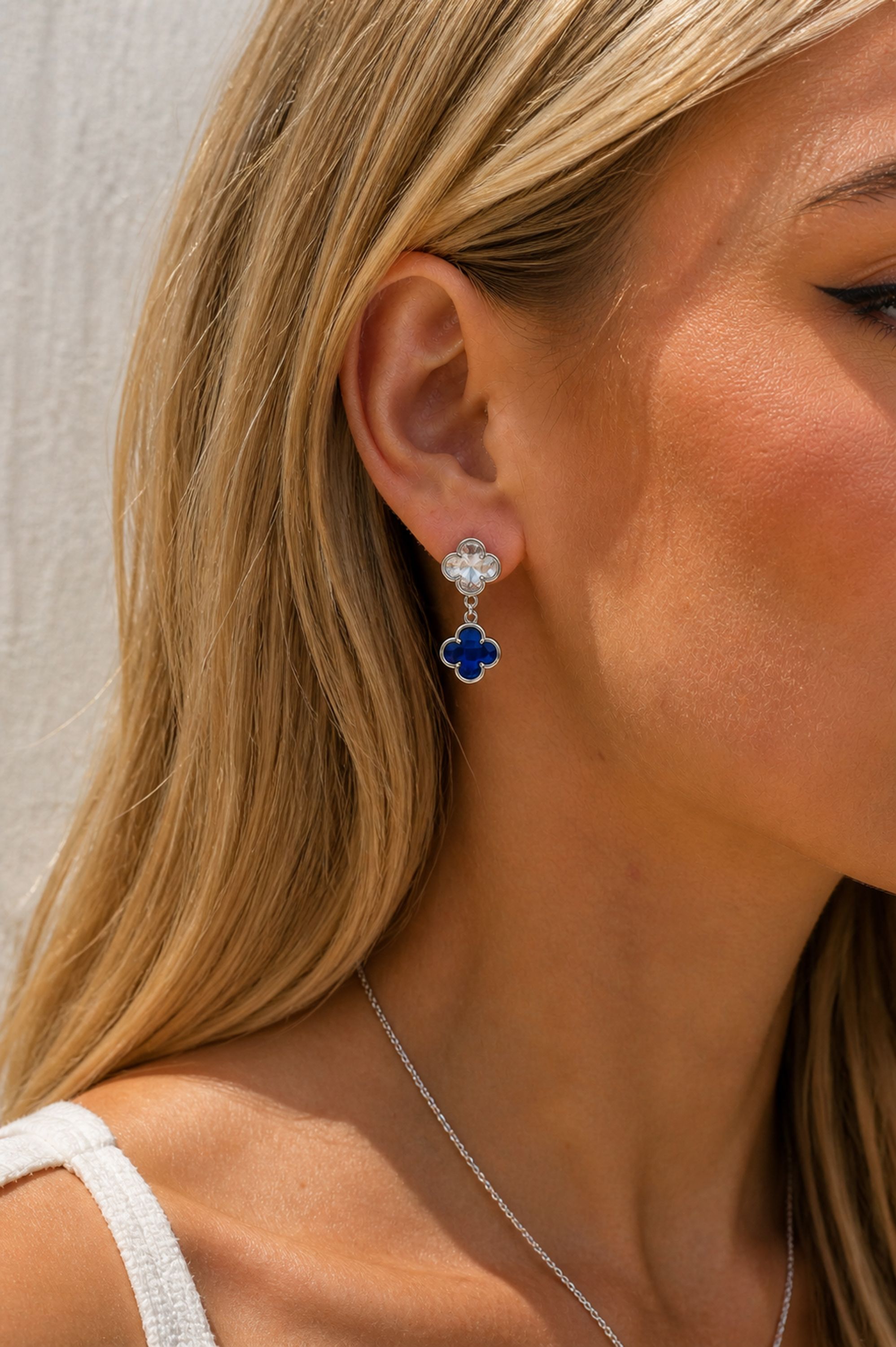 Jon Richard Gold Plated Sapphire and Crystal Clover Drop Earrings