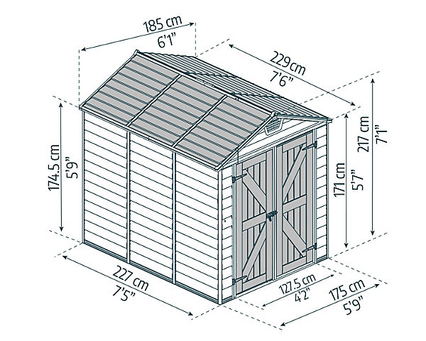 Abri de jardin Skylight polycarbonate gris foncé surface totale 3,97m²
