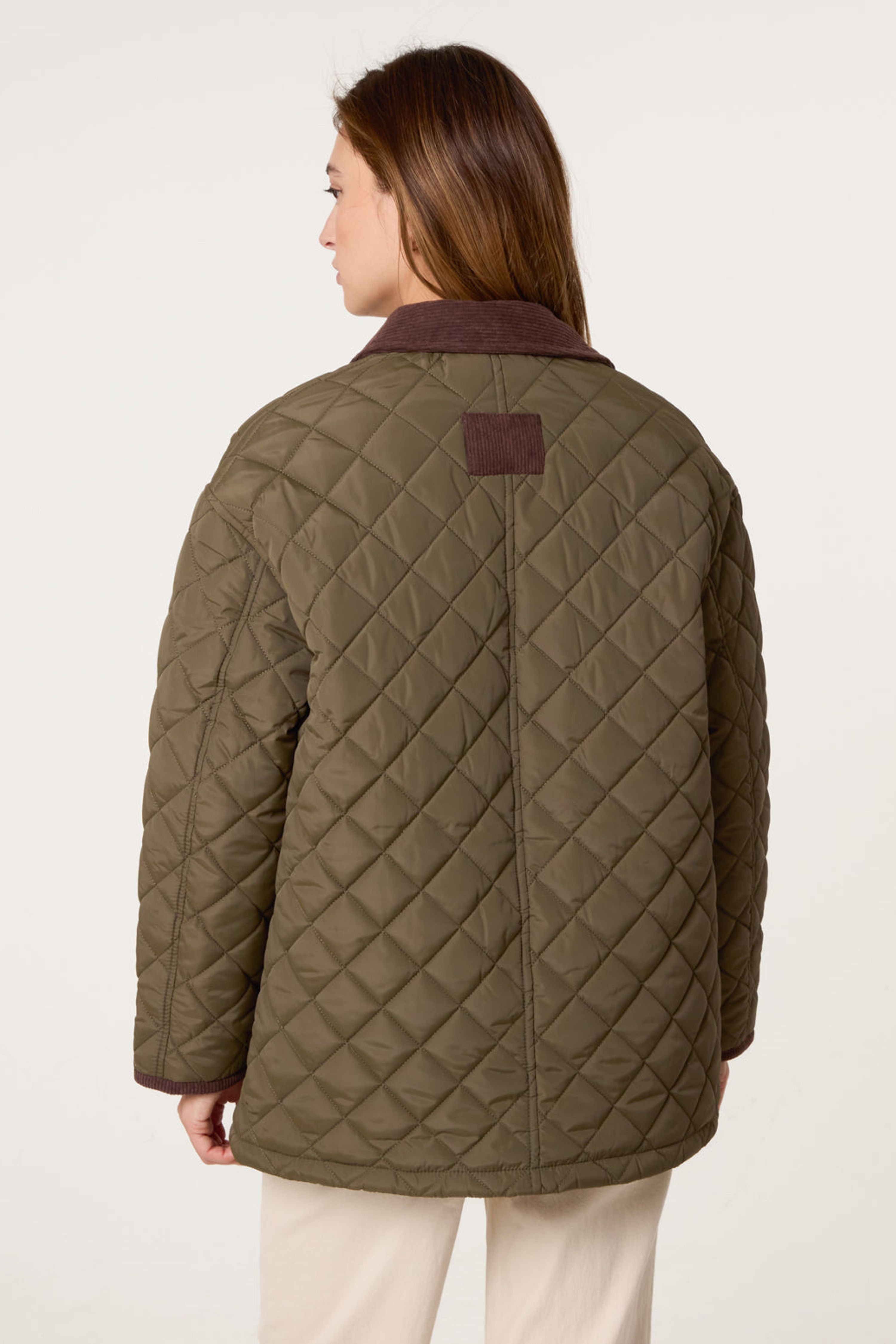Blue Vanilla Khaki Diamond Quilted Oversized Coat