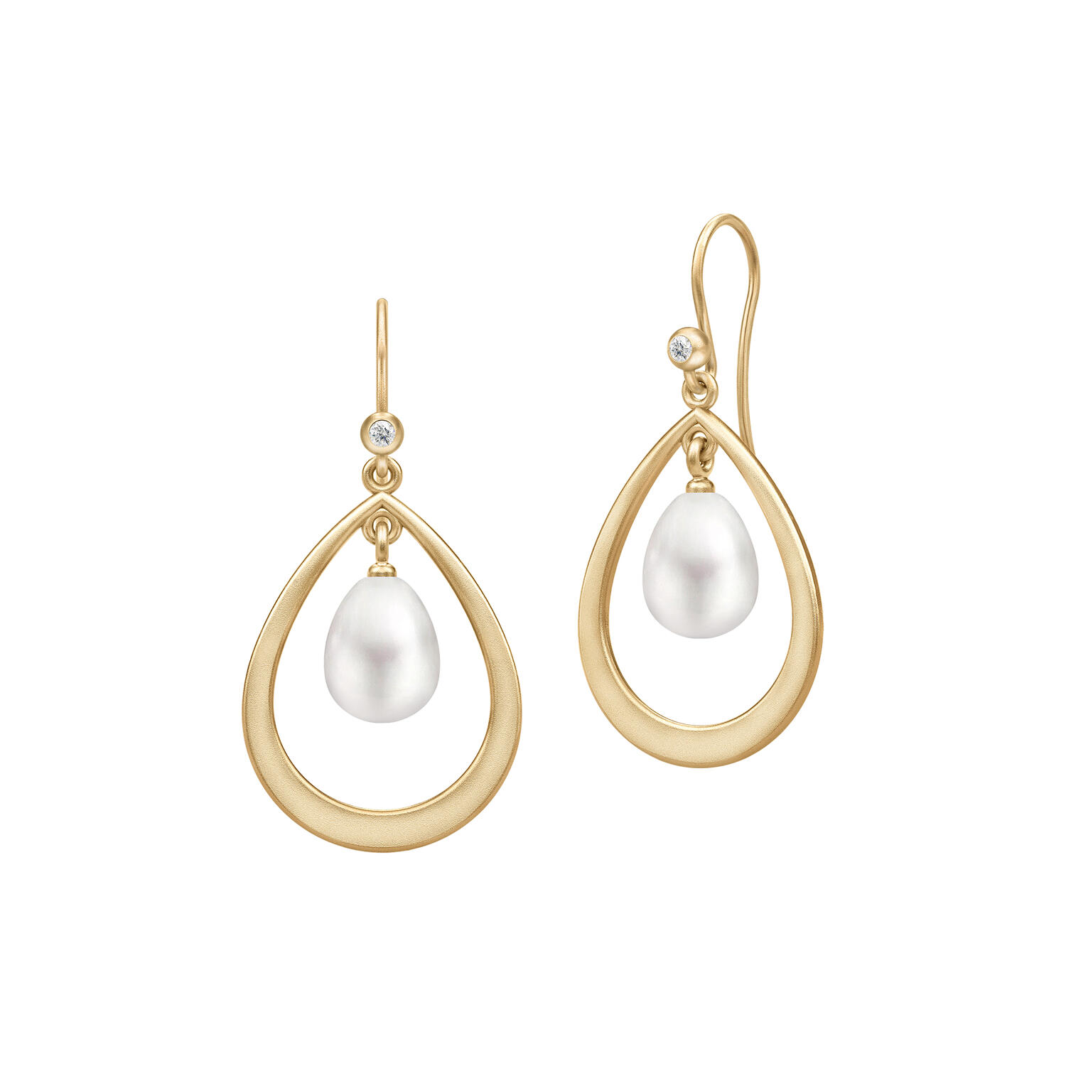 Afrodite Droplet Earrings, gold/white pearl