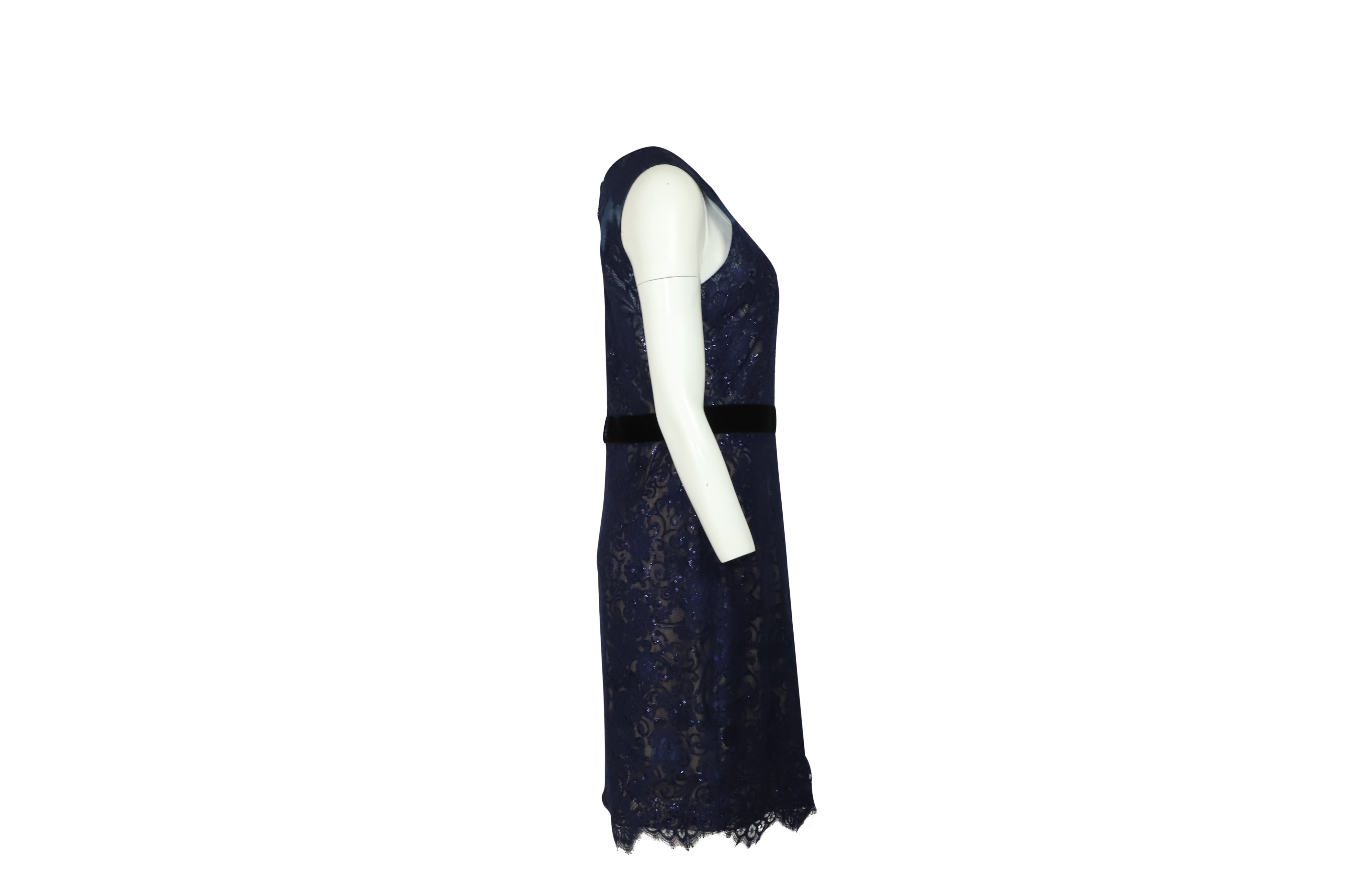 Notte By Marchesa Preloved Lace Sequined Midi Dress in Blue Polyester