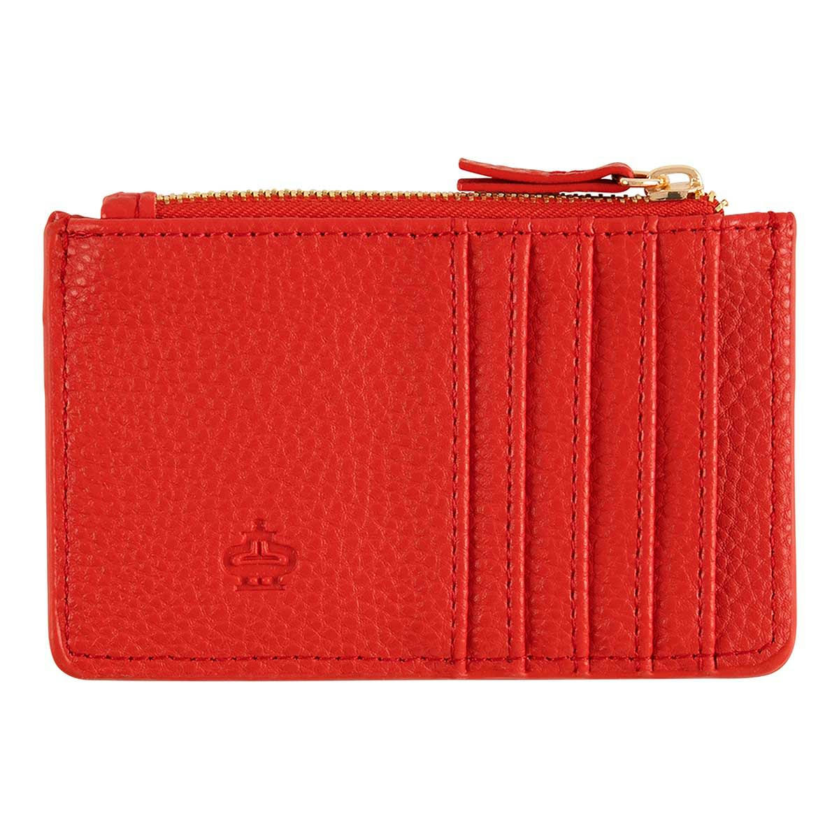 - Porte-cartes Zippé - Feuille Dorée - Rouge