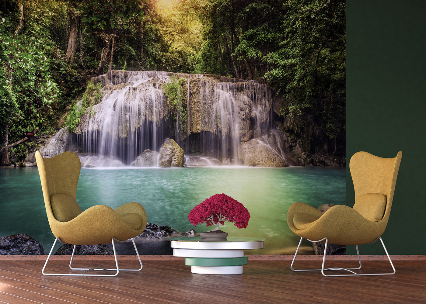Sanders & Sanders fotobehang waterval groen en bruin - 375 x 270 cm - 600420