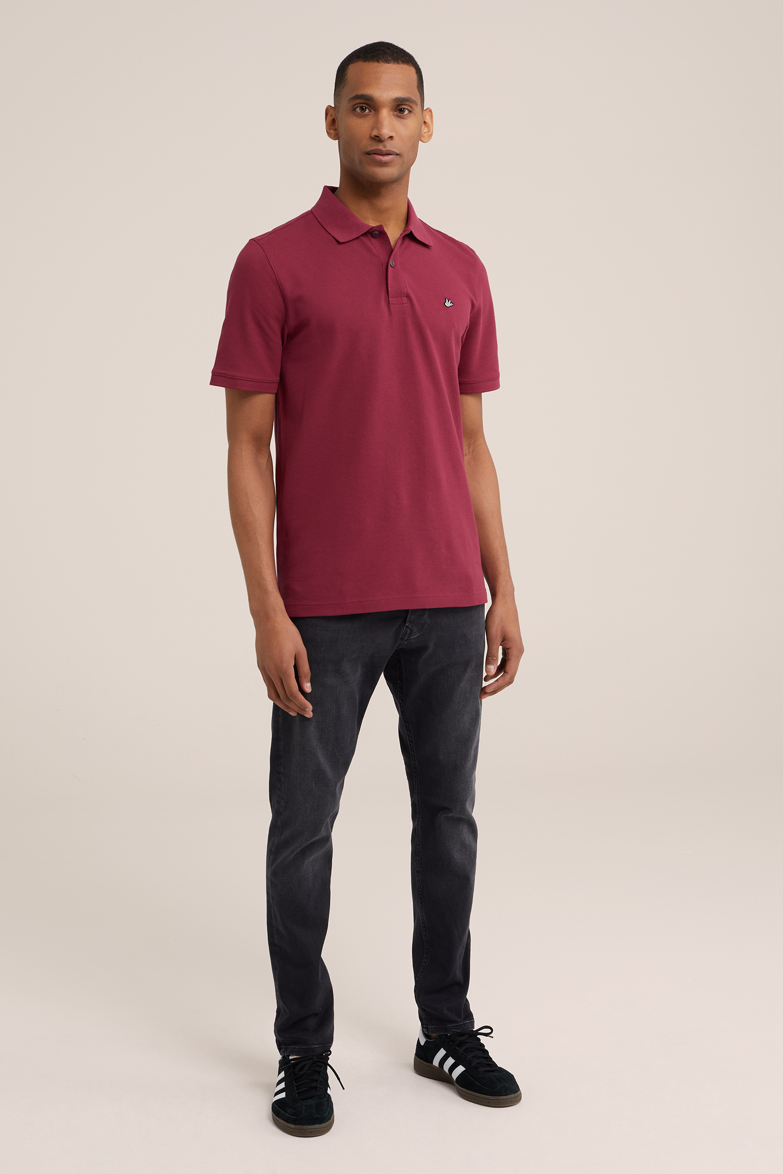 Heren Slim fit polo met structuur en embroidery