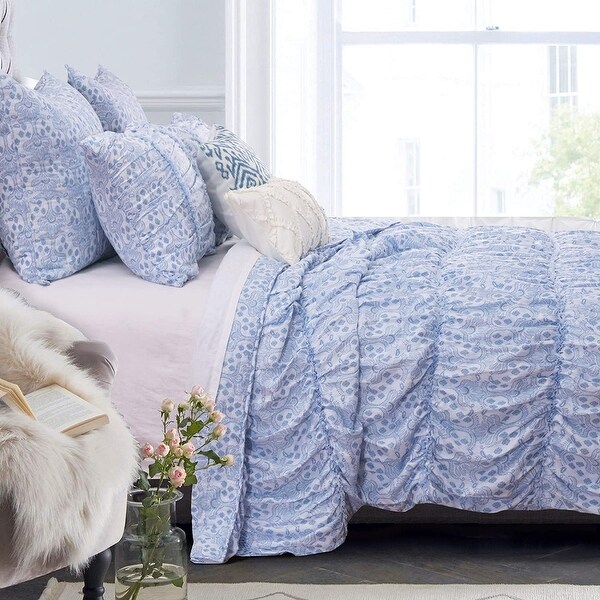 Greenland Home Fashions Helena Ruffle Blue Pillow Sham Set (Set of 2)