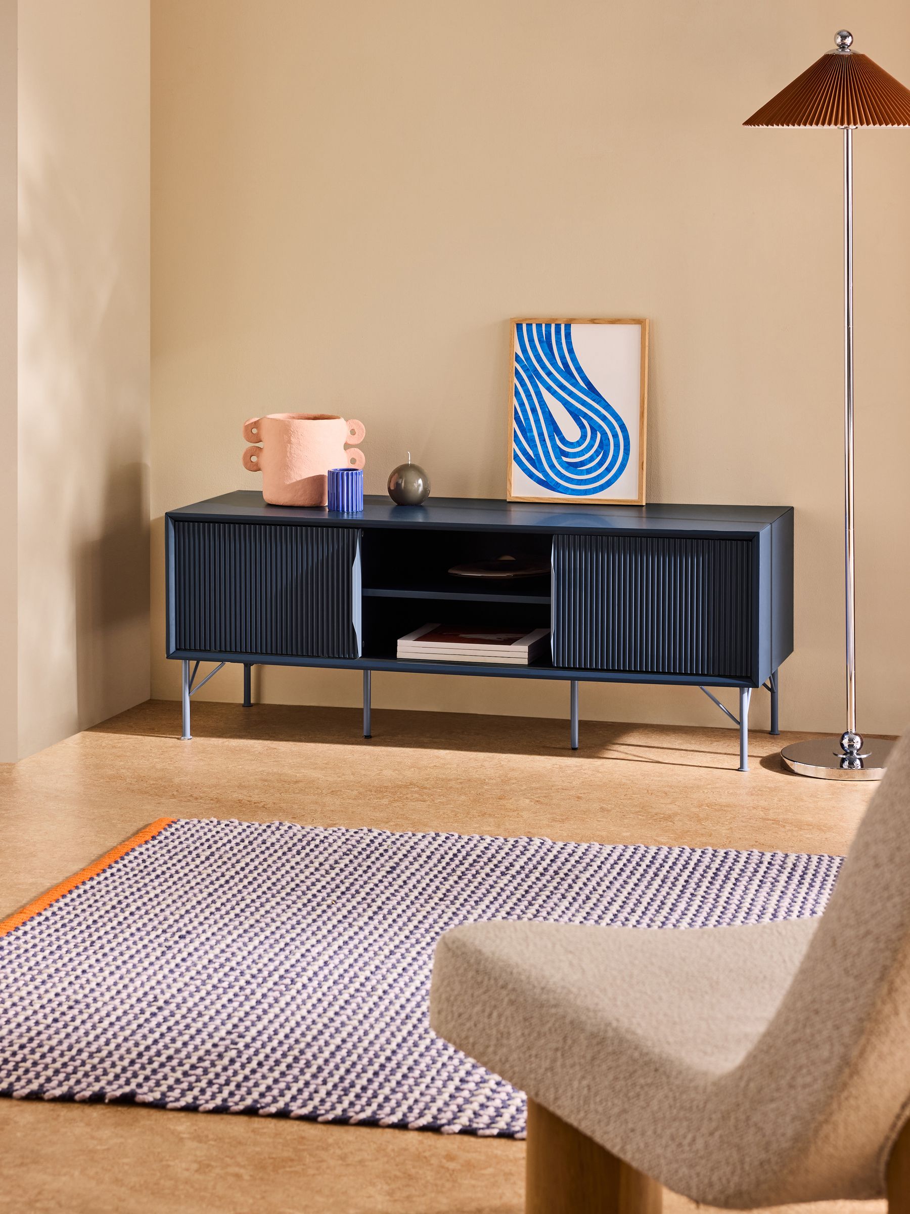 Elian Painted Up to 50 Inch Sliding Door TV Unit in Navy Blue