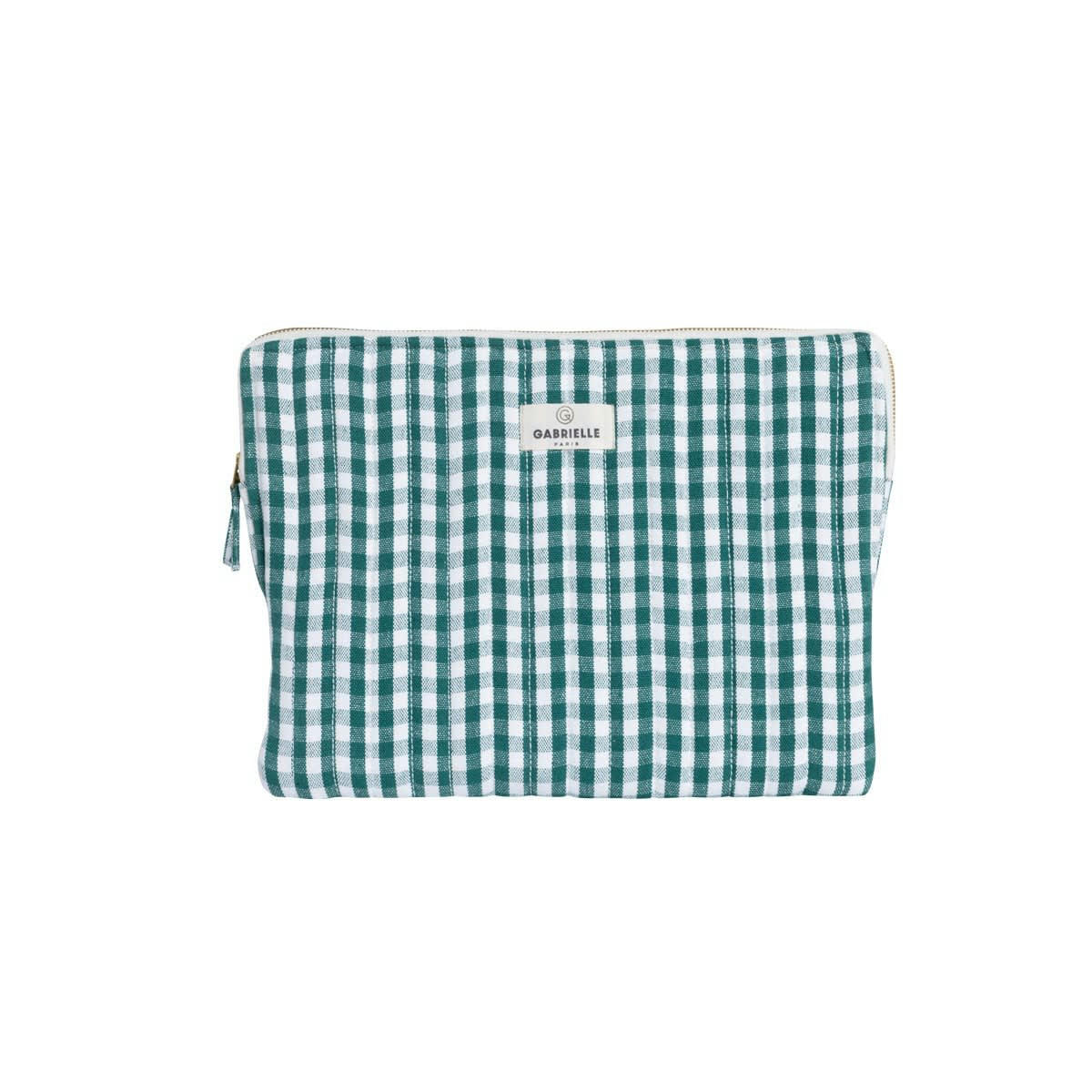 ESCALE - Pochette ordinateur en coton imprimé vichy vert