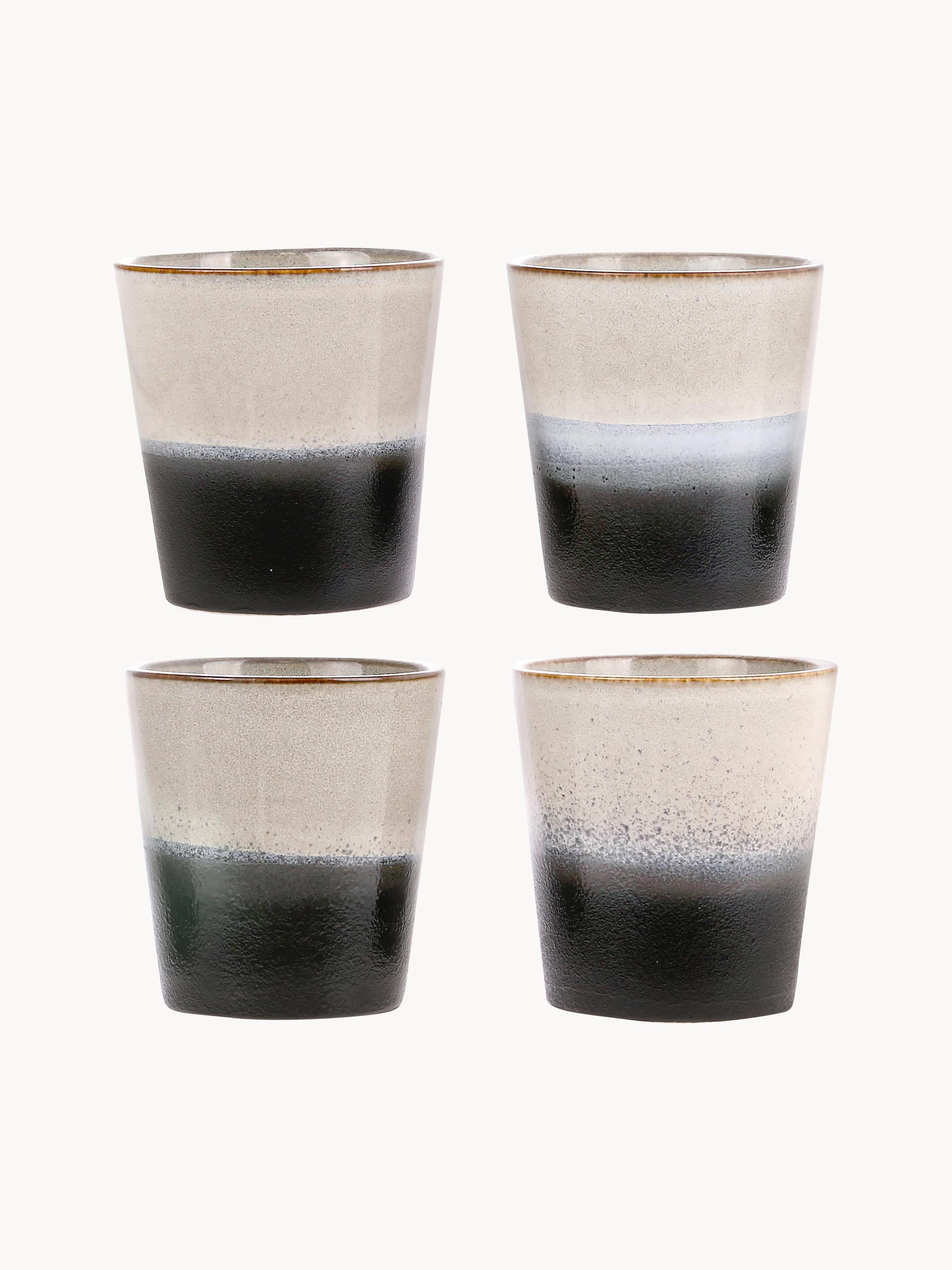 Handgefertigte Becher 70's mit reaktiver Glasur, 4er-Set