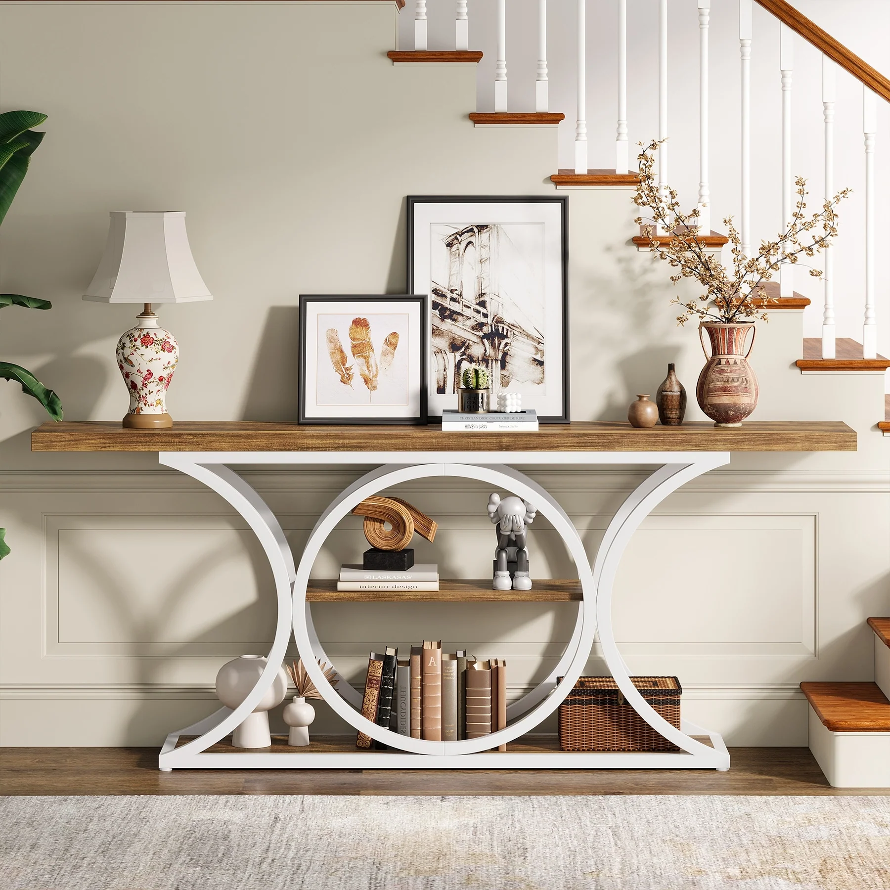 63 inch Long Entry Console Table, Rustic Sofa Table Behind Couch