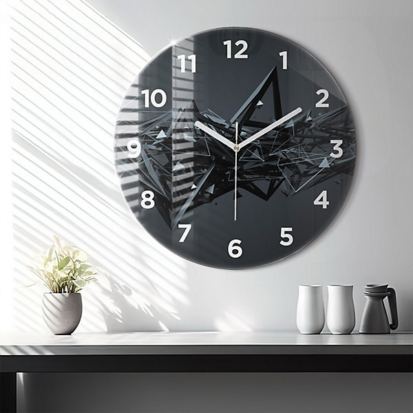 Horloge murale Wallfluent fi60 cm Avec chiffres Aiguilles blanches Abstraction noire 1 pcs