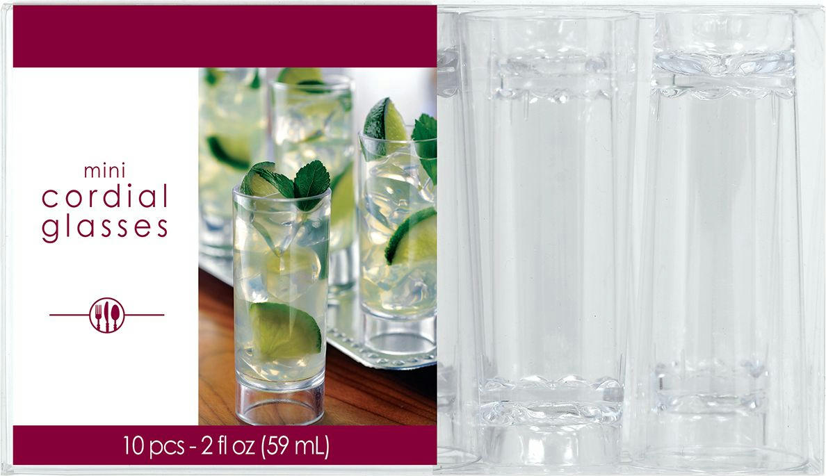 Mini Plastic Reusable Cordial Glasses, Clear, 2-oz, 10-pk, for New Year's Eve/Graduation/Christmas/Birthday Party