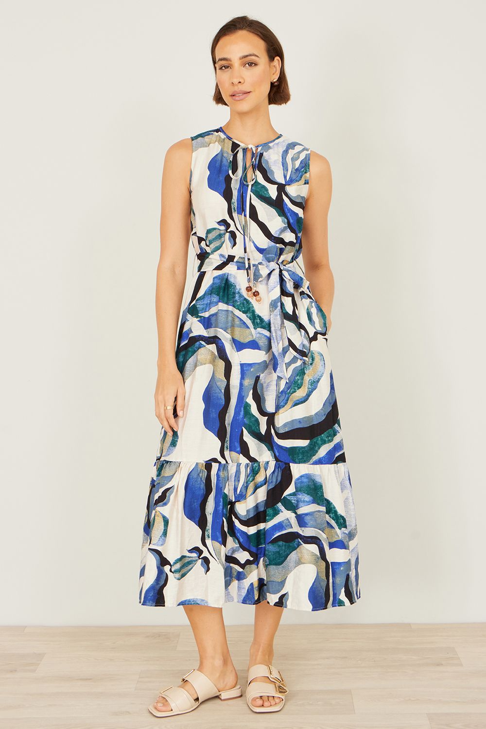 Yumi Viscose Swirl Print Midi Dress
