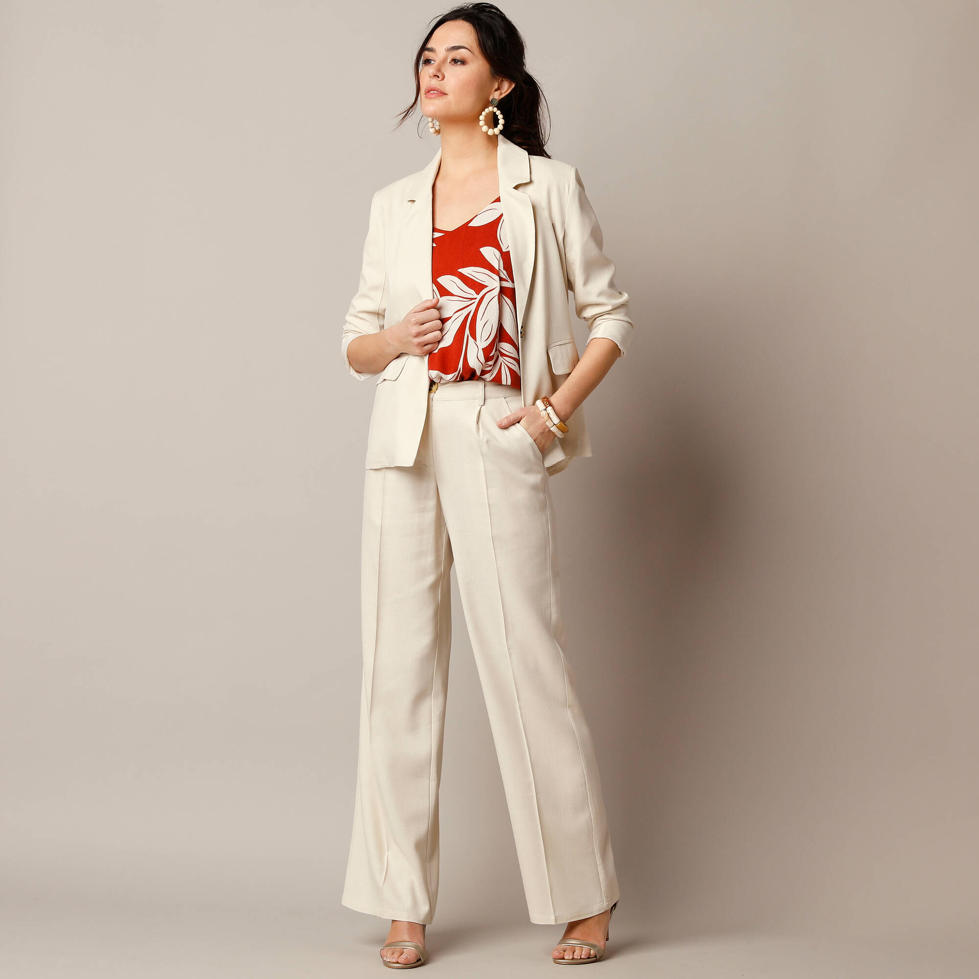 Pantalon large fluide, lin mélangé