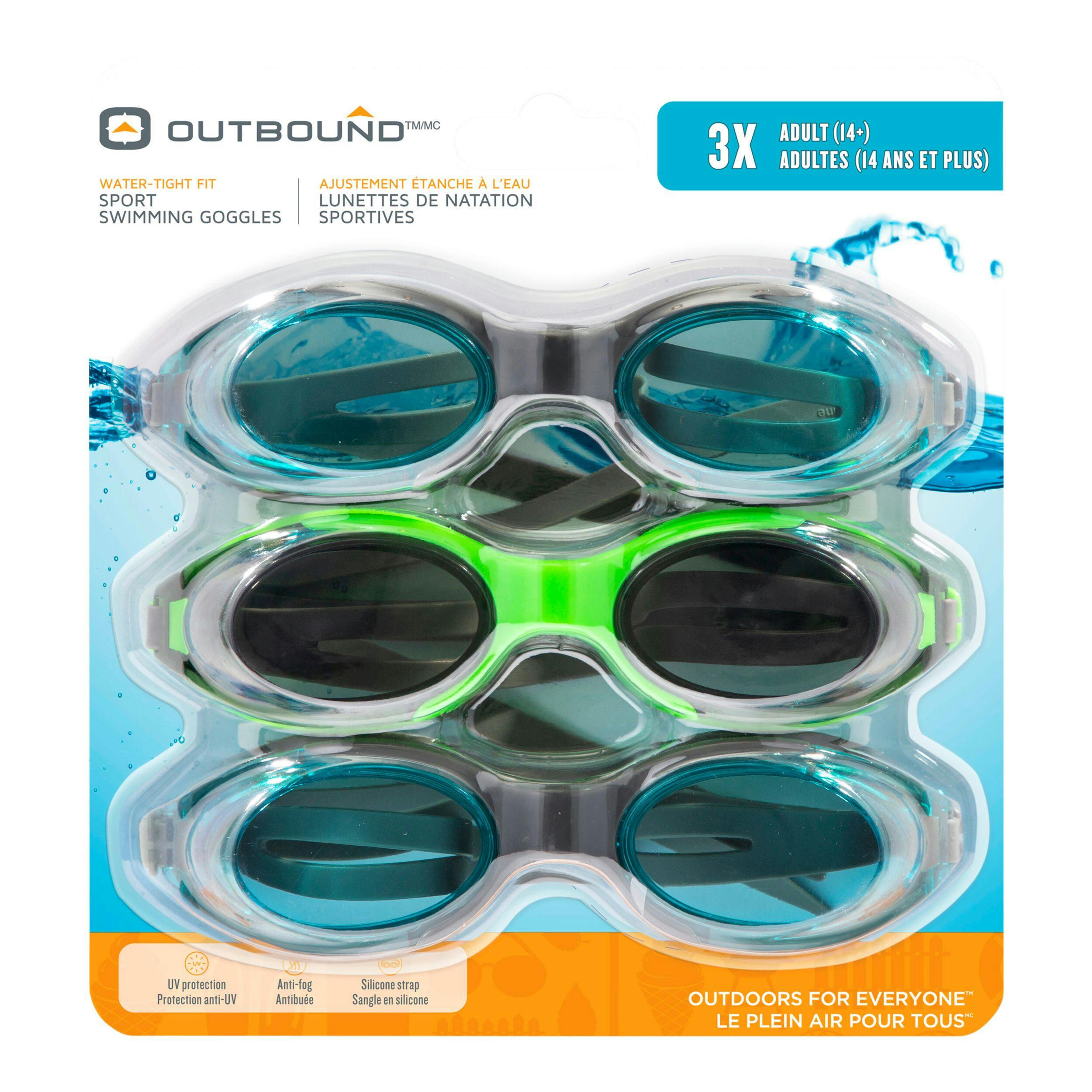 Outbound UV-Protected Youth & Adult Swim Goggles, Assorted, 3-pk