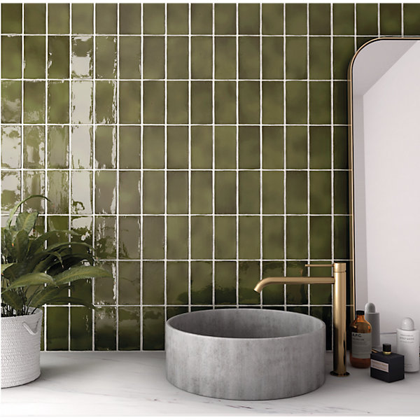 Carrelage mur effet zellige vert 7,5x15 cm MANACOR BASIL GREEN