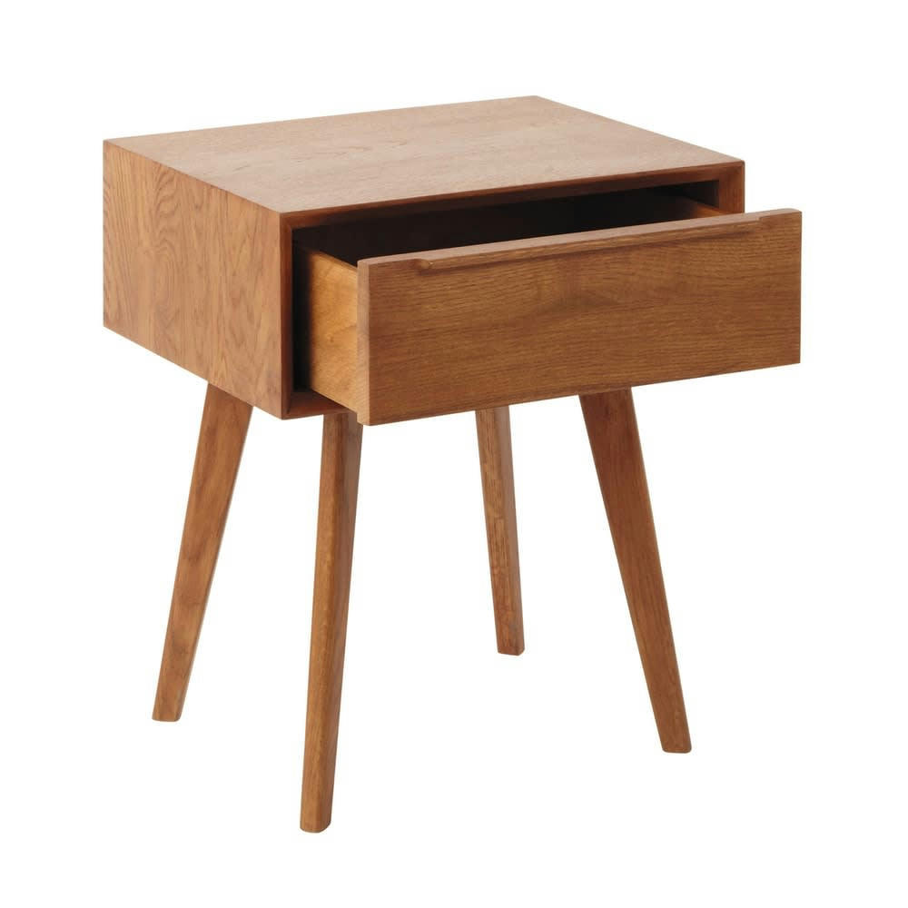 Portobello - Table de chevet vintage 1 tiroir en chêne massif