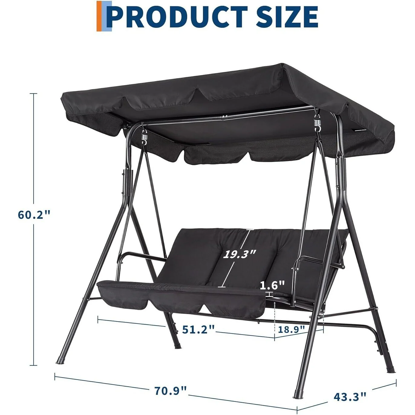 3-person outdoor swing chair swing with textilene seat