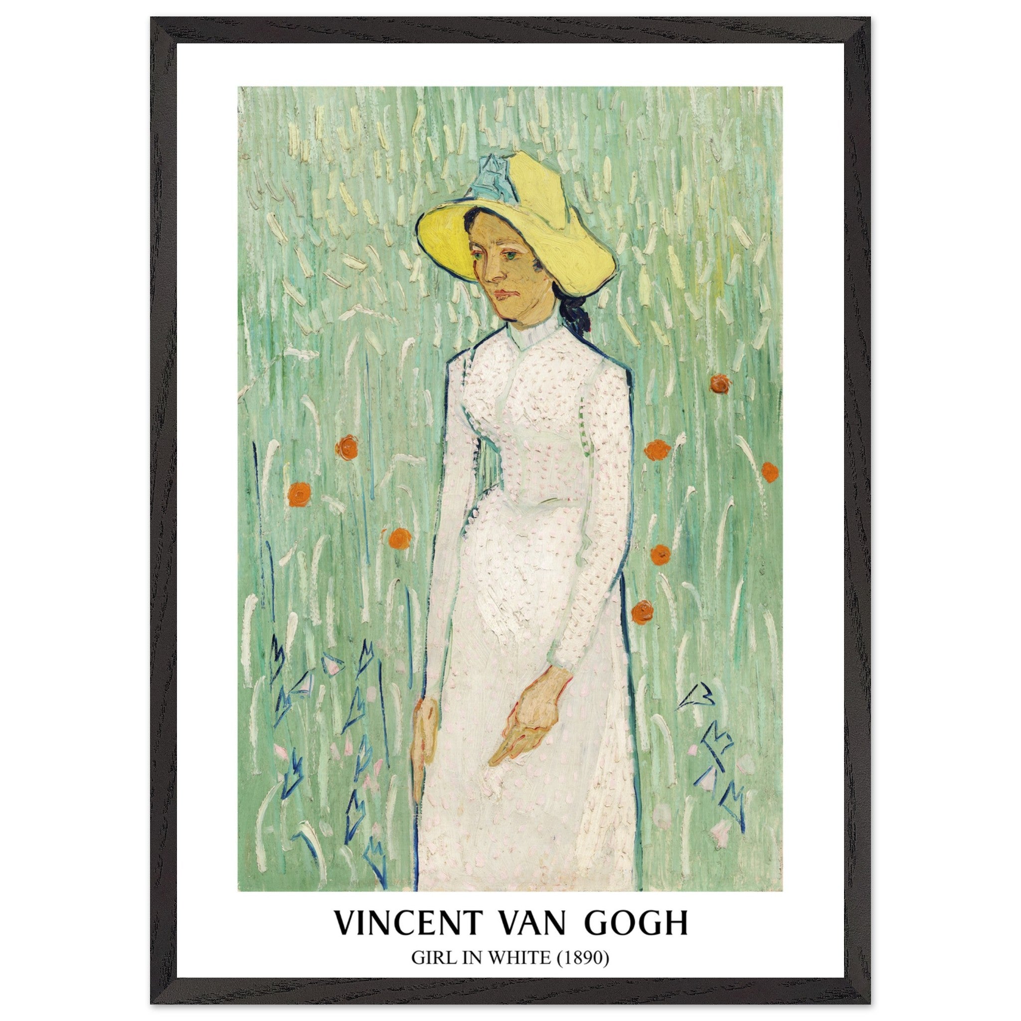 Artfulprints Poster met Lijst Vincent van Gogh - Girl in white  - 50x70 cm - Groen
