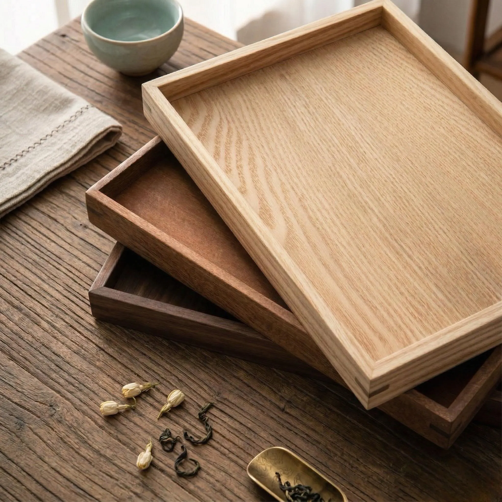 Solid Wood Serving Tray | Minimalist Nordic Tea Tray | Rustic Coffee Table Decor | Scandinavian Style Serving Platter | Wood Catchall