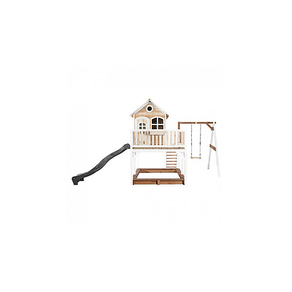 AXI Classic Liam Maisonnette avec Balancoire Simple Marron Blanc Toboggan Gris
