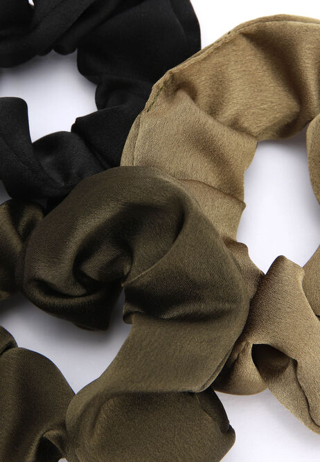Womens 3pk Green Satin Scrunchies