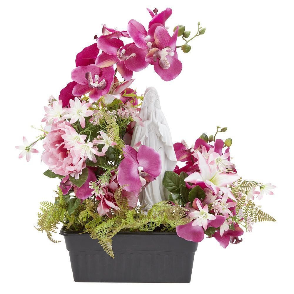 Jardinière columbarium H45 cm rose - Fleur artificielle
