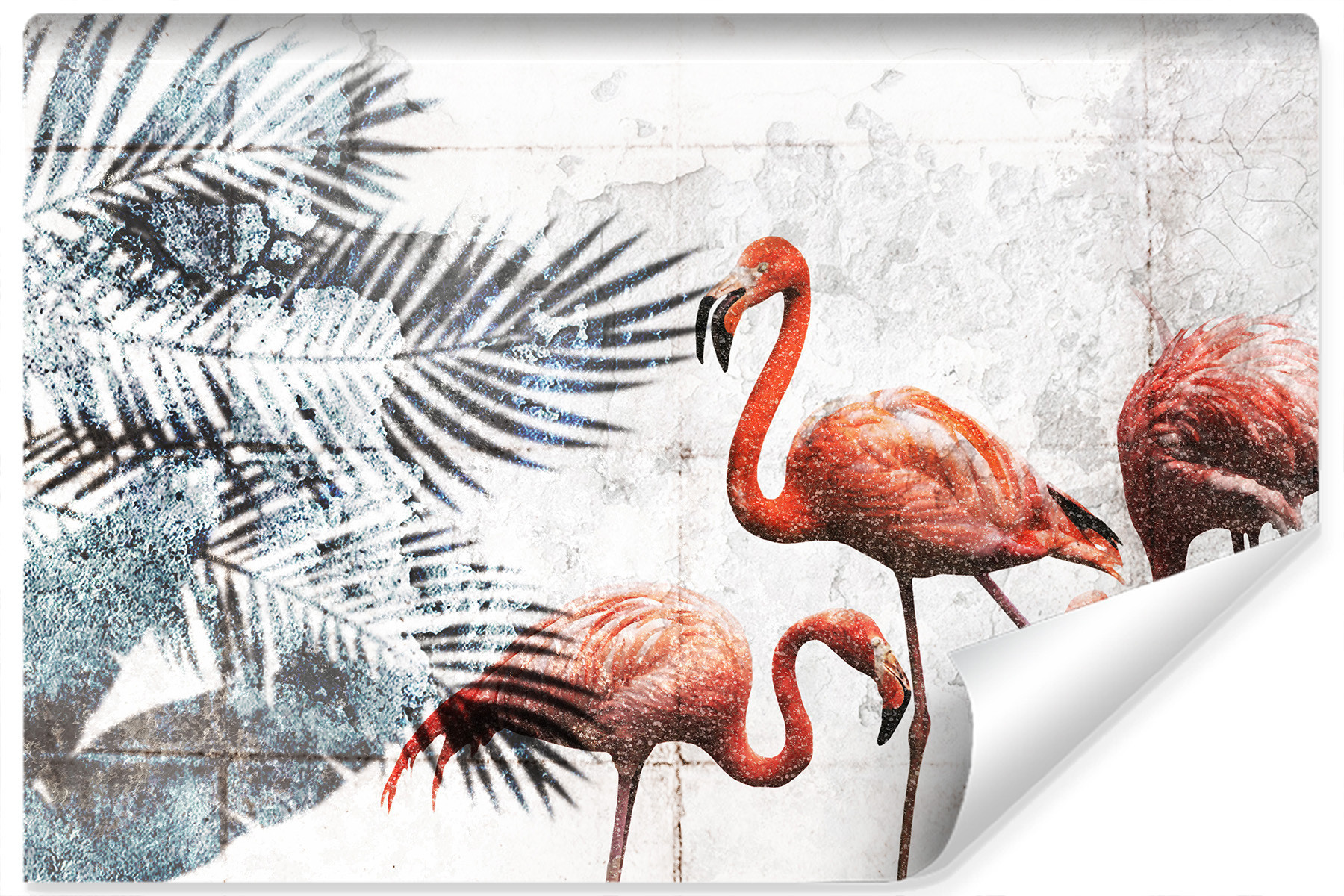 Fototapeta FLAMINGI Liście Beton Retro 3D 90x60cm