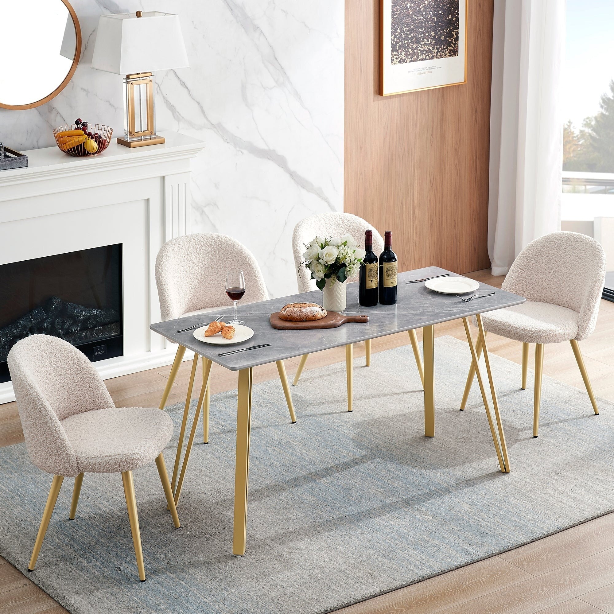 ivinta White Marble Dining Table, Modern Rectangle 55 inch Dining Room Table