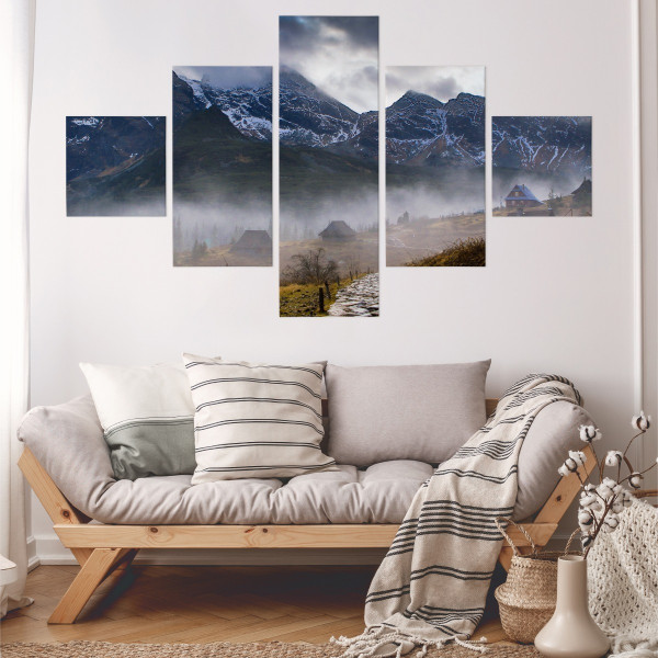 Obraz 5-Częściowy GÓRY we Mgle Pejzaż 3D 150x90cm