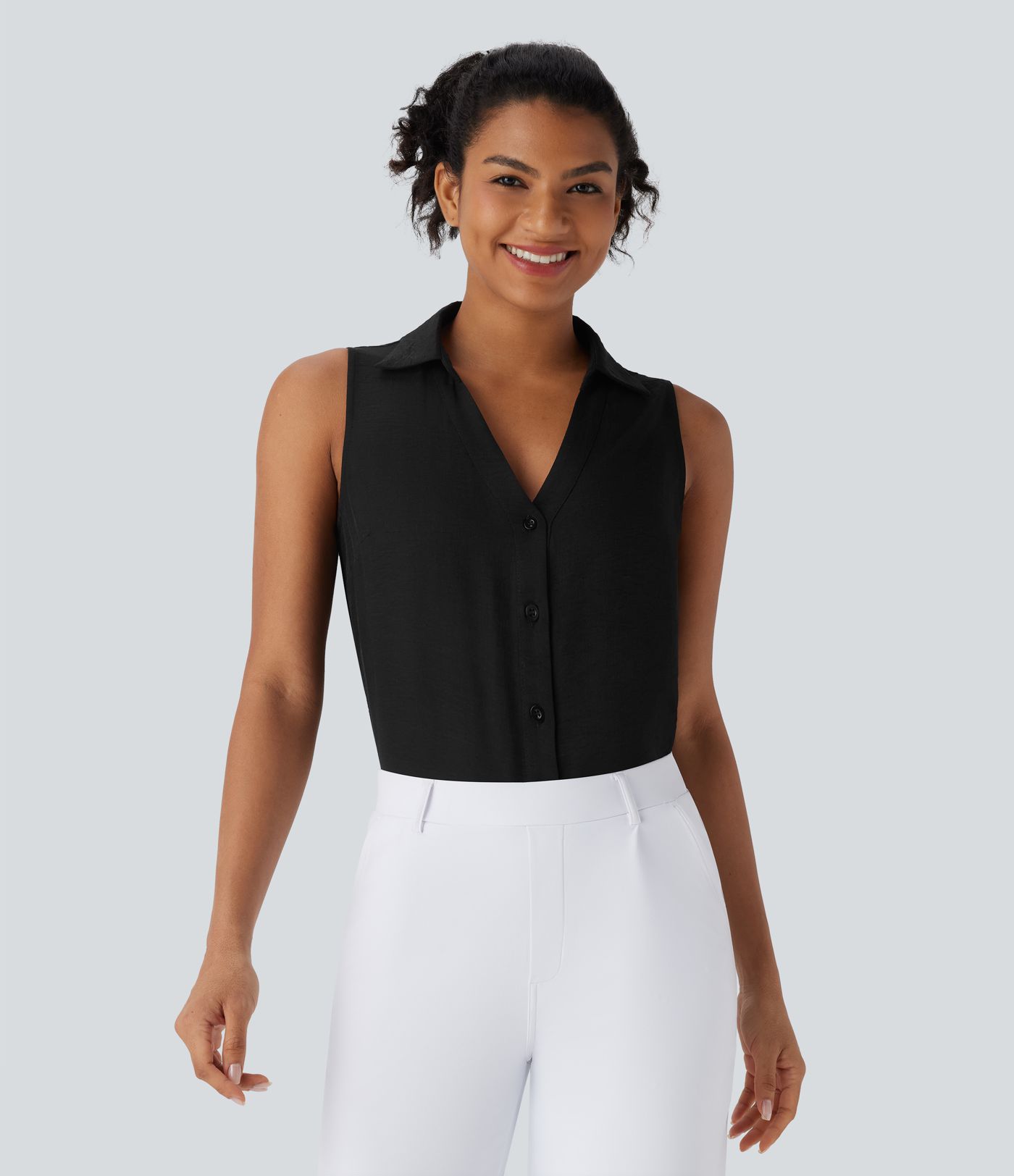 Chemise de travail sans manches à col V et boutons