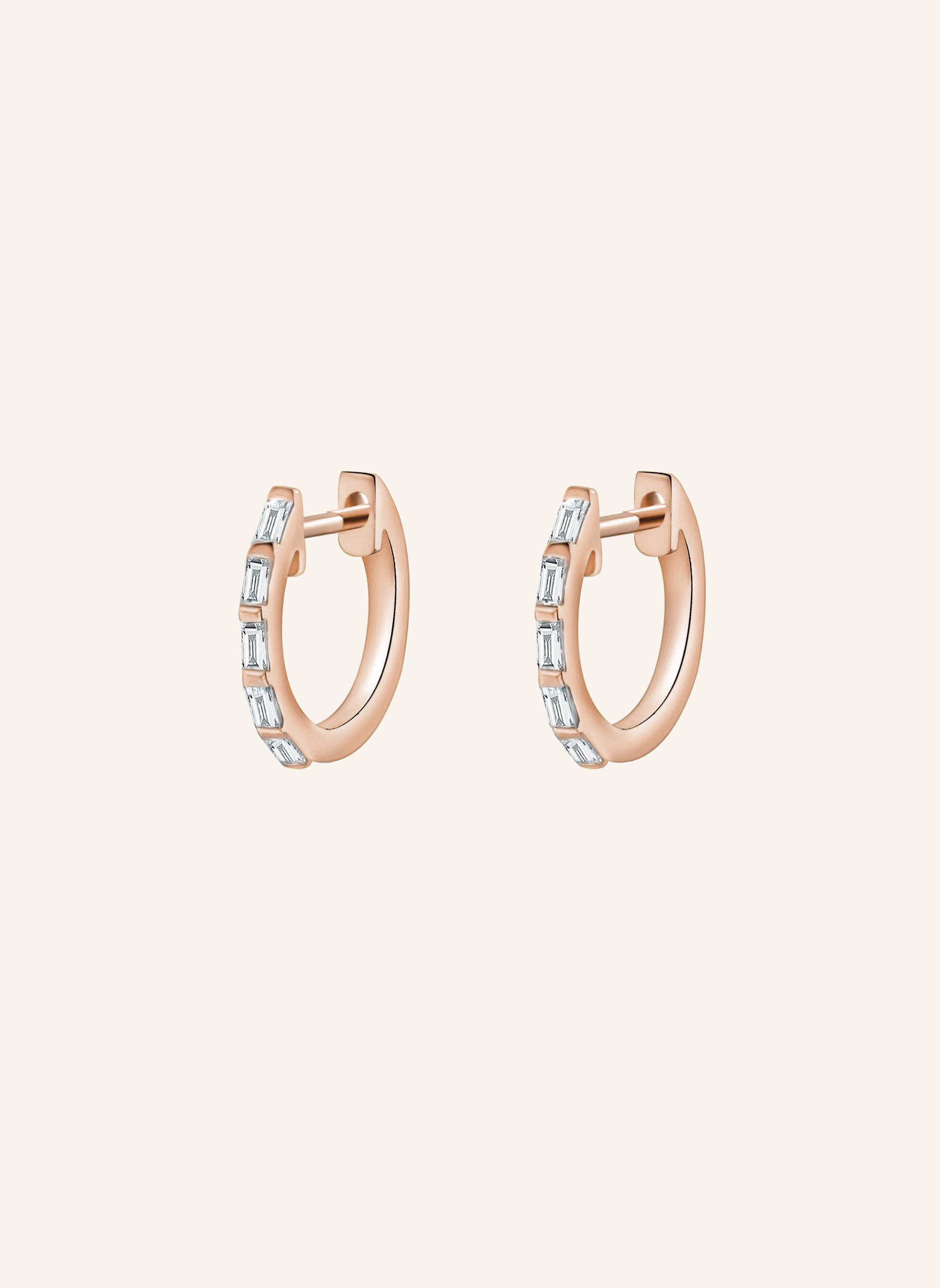 Leaf Creolen BAQUETTE aus 14 Karat Roségold mit Diamanten