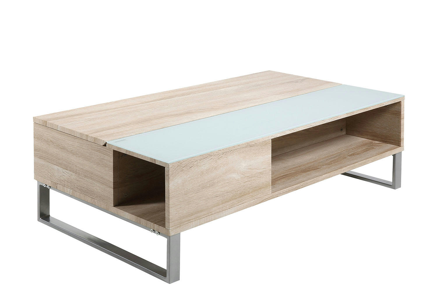 ELA - Table basse blanche plateau relevable bois