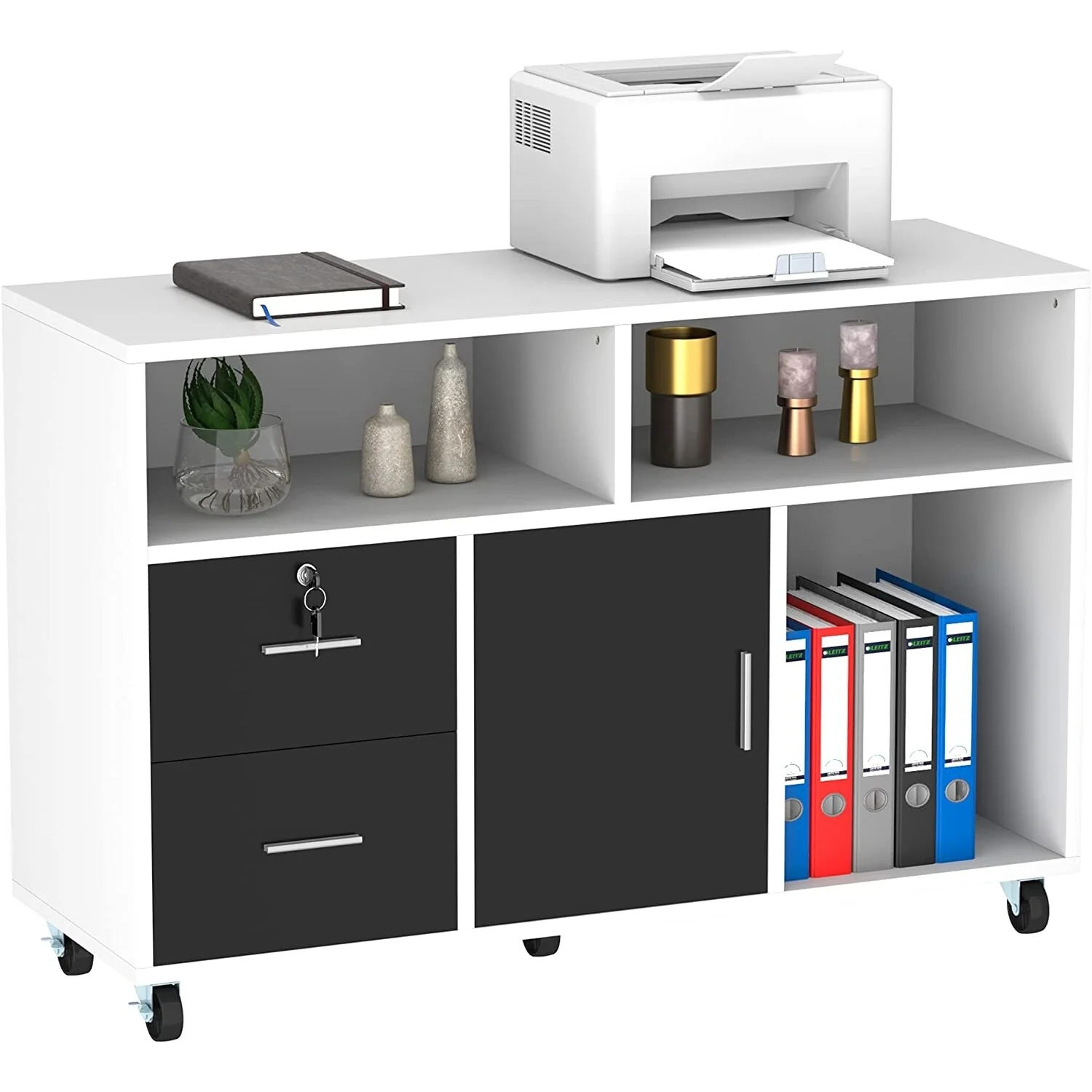 Morin Wood Mobile Lateral Filing Cabinet with Wheels Storage Cabinet Home Office