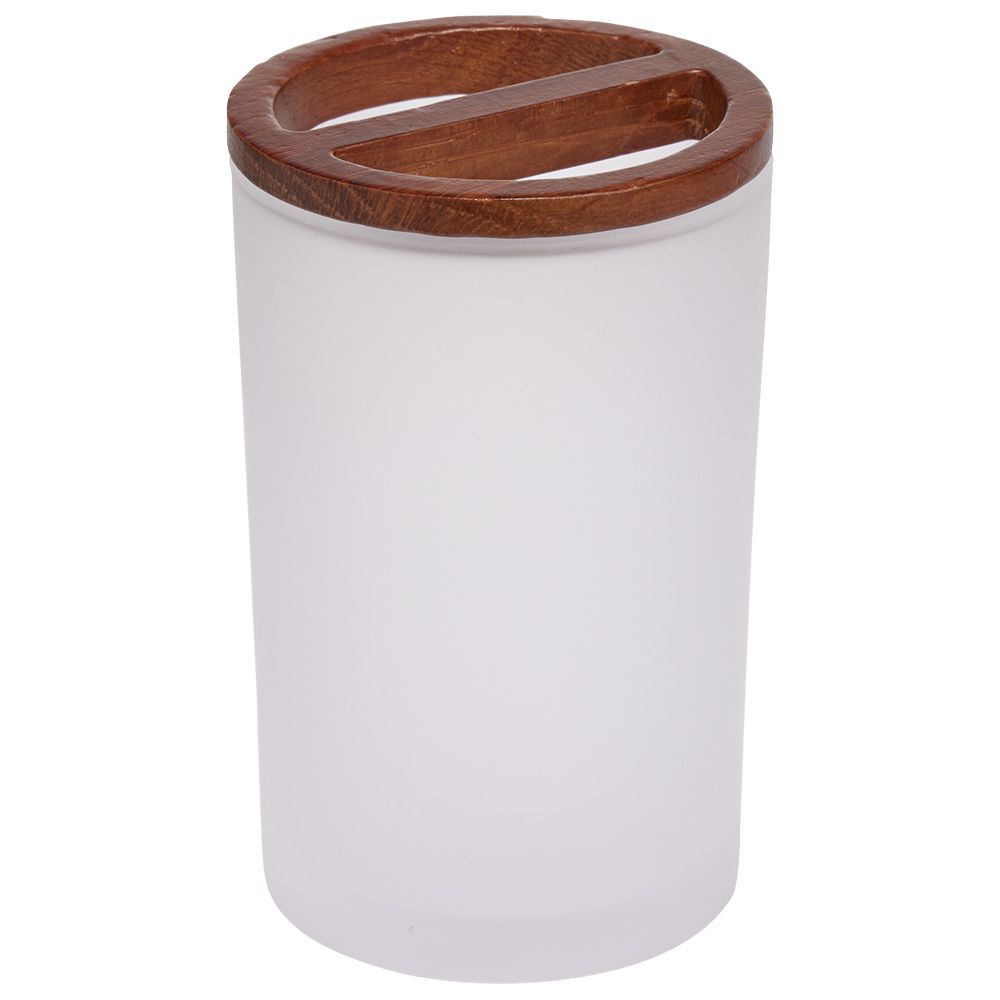 Gobelet blanc en verre et bois Ø7xH11,7cm