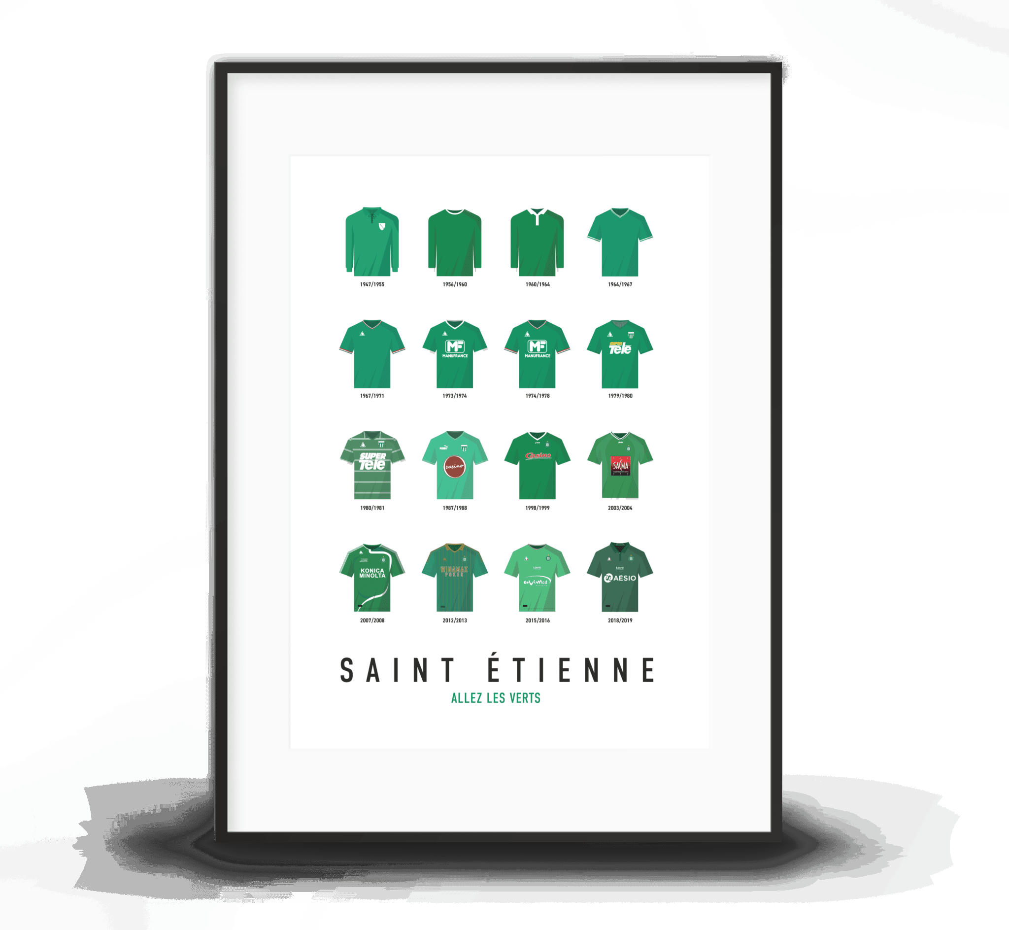 SAINT-ETIENNE - Affiche Football - Saint-Etienne Maillots Historiques 40 x 60 cm