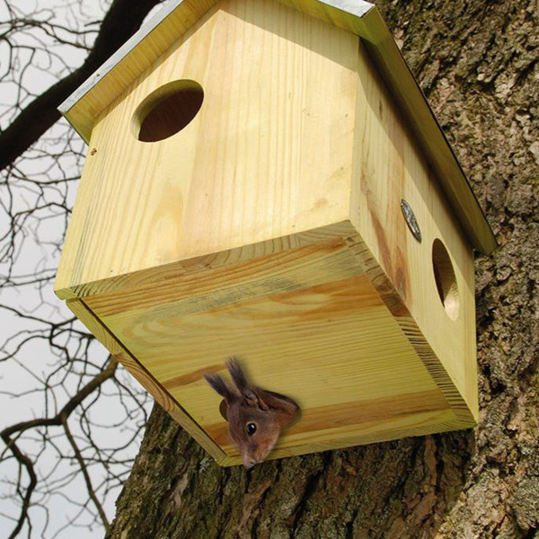 Domek dla wiewiórek drewniany brązowy 29x25x25 cm z trzema otworami