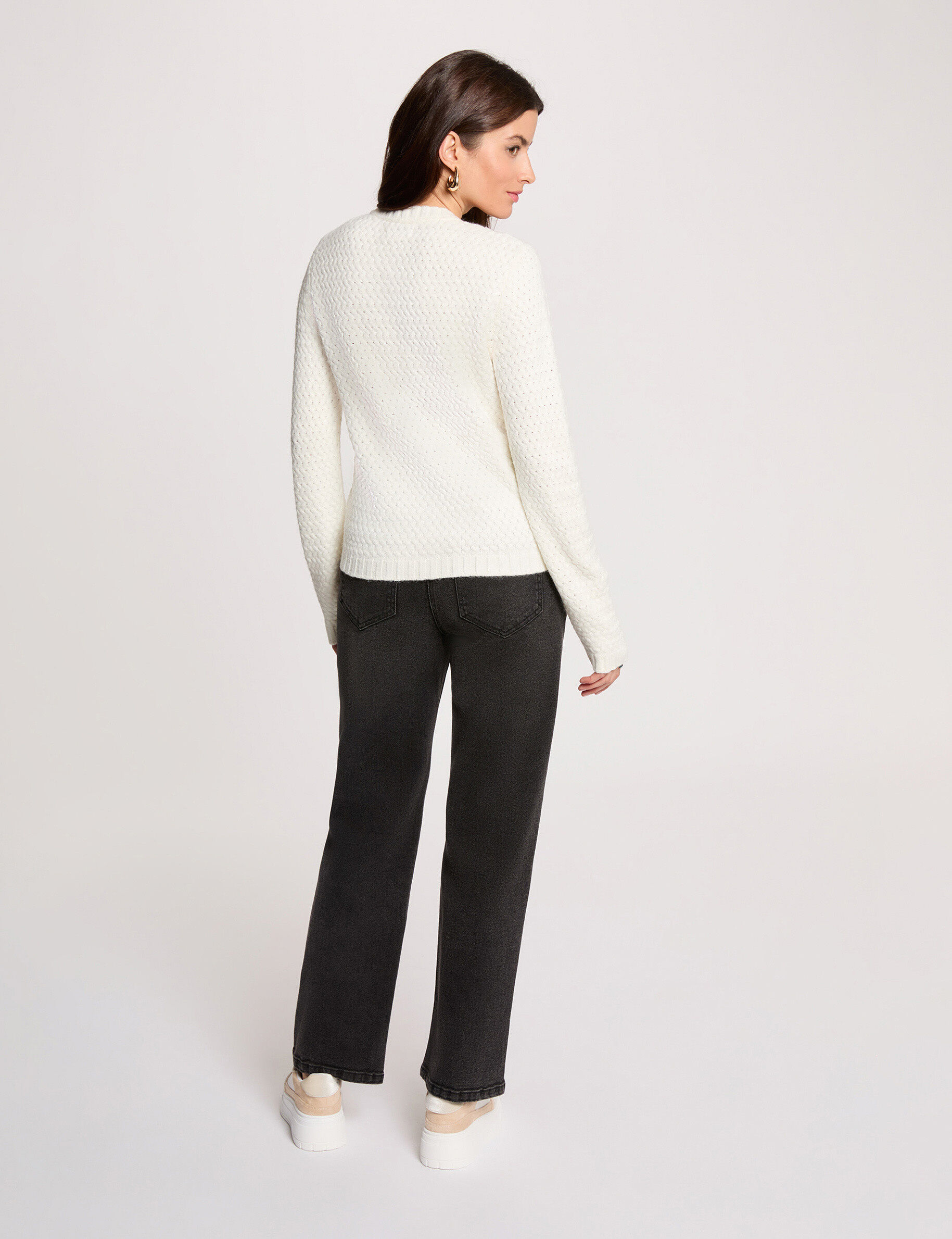 Straight Cardigan With Round Neck White Women