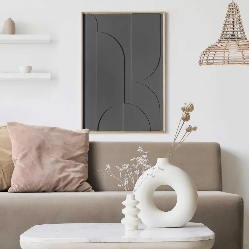 Schilderij 3D Art Puzzeled - charcoal - 70 x 50 - Zwart