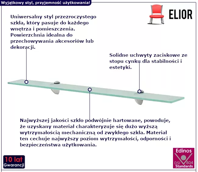 Szklana półka ścienna 70x10 - Elvro